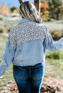 Leopard Accent Denim Jacket