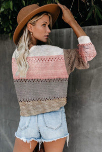 Pink Tan & Grey Colorblock Sweater