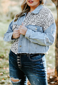 Leopard Accent Denim Jacket