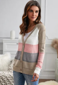 Pink and Neutrals Colorblock Cardigan