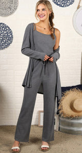 3 Piece Waffle Knit Lounge Set - Charcoal