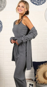 3 Piece Waffle Knit Lounge Set - Charcoal