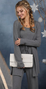 3 Piece Waffle Knit Lounge Set - Charcoal