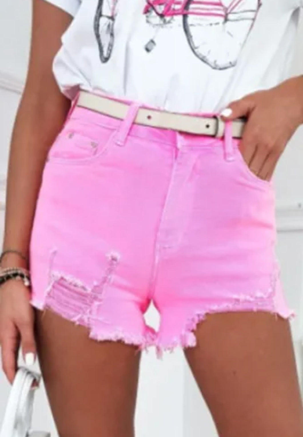Pink Distressed Shorts