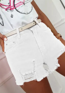 White Distressed Denim Shorts