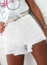 Load image into Gallery viewer, White Distressed Denim Shorts

