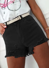 Load image into Gallery viewer, Black Distressed Denim Shorts
