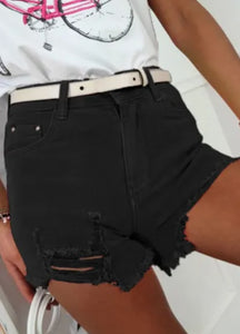 Black Distressed Denim Shorts