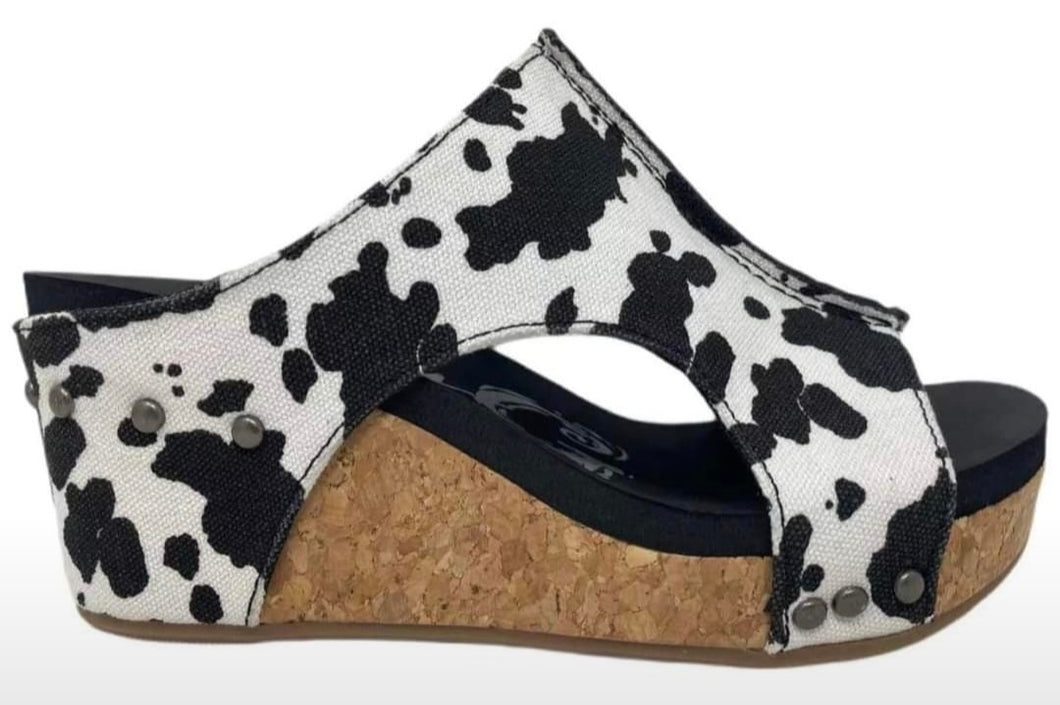 Black and White Cow Print Wedges