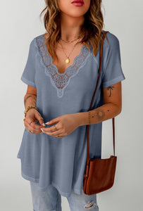 Blue Lace Waffle Knit Top