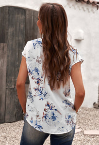 White Floral Scalloped Top