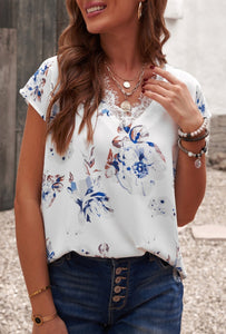 White Floral Scalloped Top