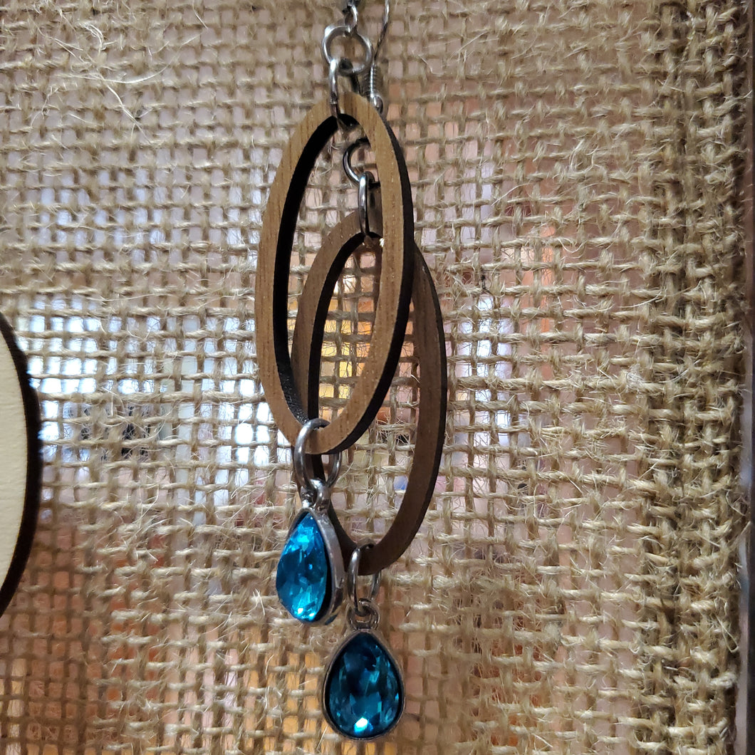 Wood with blue stone earrings