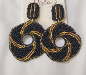 Black and Gold Seed Bead Dangle Earrings