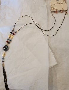 Multi Stone Tassel Necklace