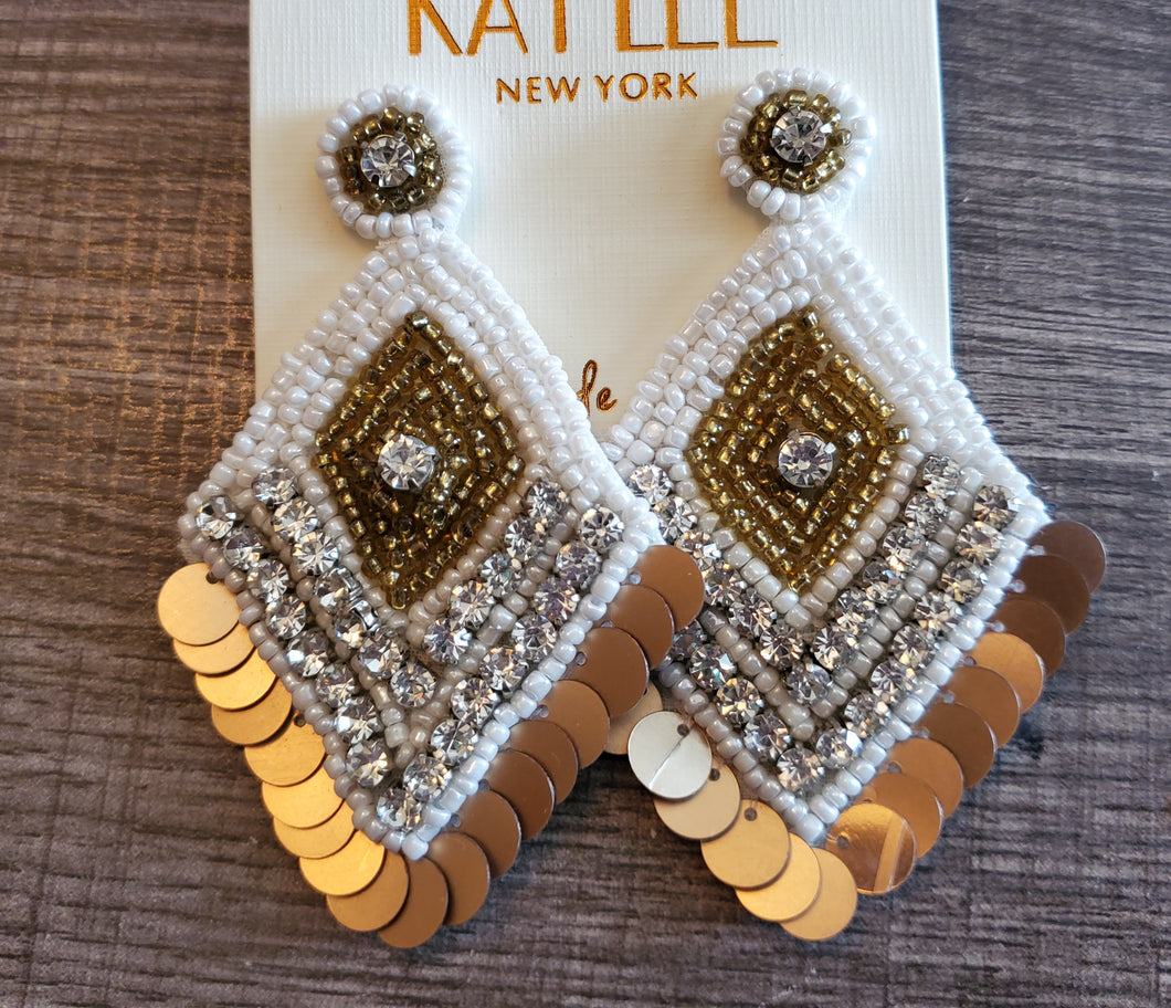 Ivory and Gold Bead Drop Earrings