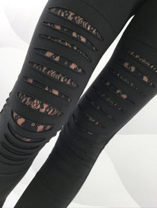 Lace Accent Distressed Leggings