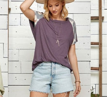 Load image into Gallery viewer, Lavender Knit Accent Sleeve Top

