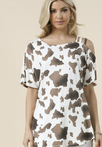 Cow Print Accent Shoulder Top