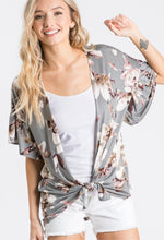 Load image into Gallery viewer, Grey Floral Ruffle Accent Cardigan
