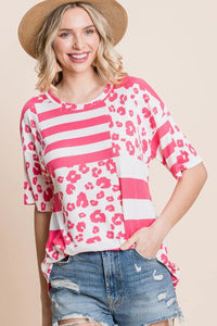 Pink and White Animal Print Accent Top
