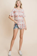 Load image into Gallery viewer, Floral Stripe Ruffle Accent Top
