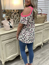 Load image into Gallery viewer, Pink Leopard Cold Shoulder Top
