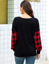 Load image into Gallery viewer, Cross Neck Buffalo Plaid Sleeve Top
