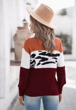 Load image into Gallery viewer, Rust &amp; Burgundy Leopard Spliced Sweater
