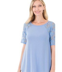 Spring Blue Lace Sleeve Top
