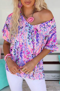 Pink Loose Painted Floral Top