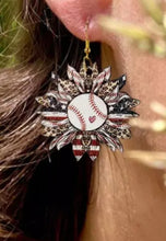 Load image into Gallery viewer, Baseball Sunflower Earrings
