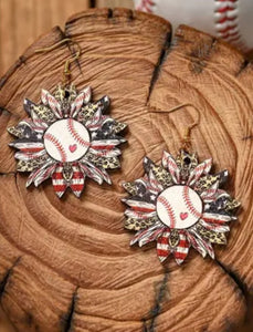 Baseball Sunflower Earrings