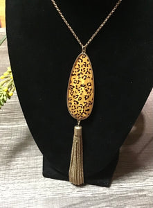 Leopard Print Tassel Drop Long Necklace