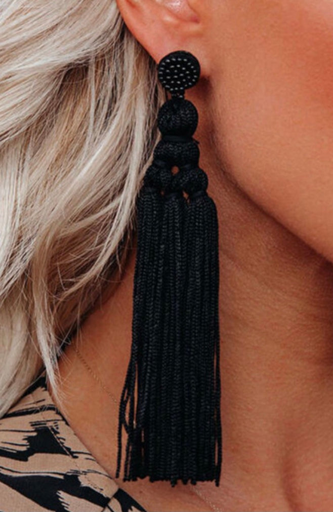 Black Boho Tassel Earrings