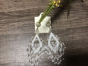 Silver and White Seed Bead Earrings