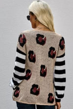 Load image into Gallery viewer, Striped Leopard Colorblock Drop Shoulder VNeck
