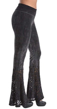 Load image into Gallery viewer, Black Mineral Wash Lace Bottom Bell Pants

