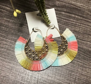 Multi Color Tassel Hoop Earrings