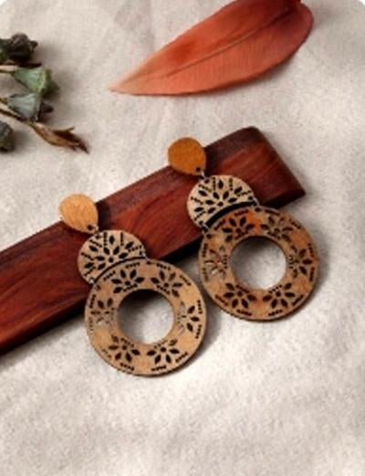 Hollowed Out Wooden Earrings