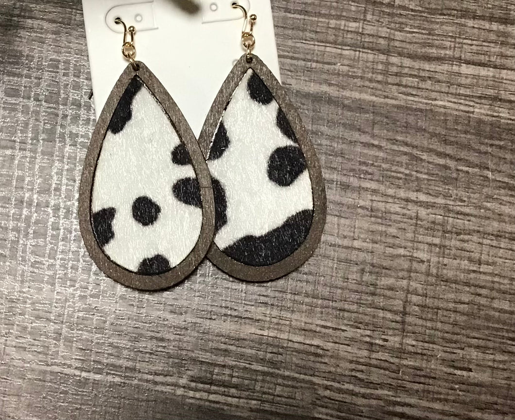 Cow Fur Wooden Earrings