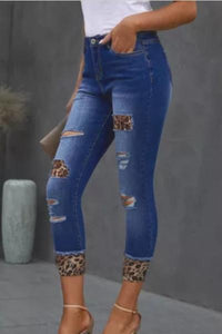 Leopard Distressed Skinny Jeans