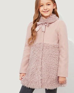 Girls Button Front Contrast Teddy Jacket