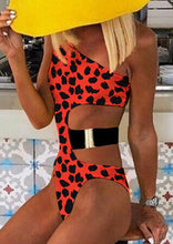 Load image into Gallery viewer, Orange Animal Print Belted Bathing Suit
