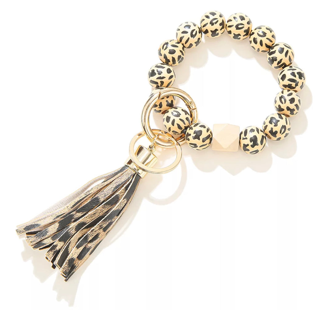 Leopard Beaded Wristlet Keychain