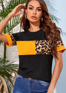 Leopard & Yellow Colorblock Tee
