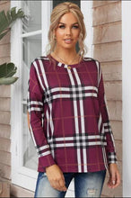 Load image into Gallery viewer, Rosy Plaid Long Sleeve Top with Elbow Patches

